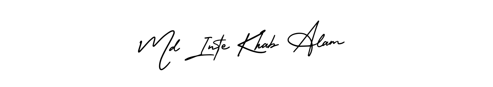 You should practise on your own different ways (AmerikaSignatureDemo-Regular) to write your name (Md Inte Khab Alam) in signature. don't let someone else do it for you. Md Inte Khab Alam signature style 3 images and pictures png