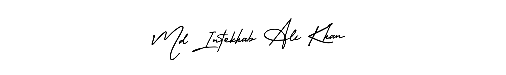The best way (AmerikaSignatureDemo-Regular) to make a short signature is to pick only two or three words in your name. The name Md Intekhab Ali Khan include a total of six letters. For converting this name. Md Intekhab Ali Khan signature style 3 images and pictures png