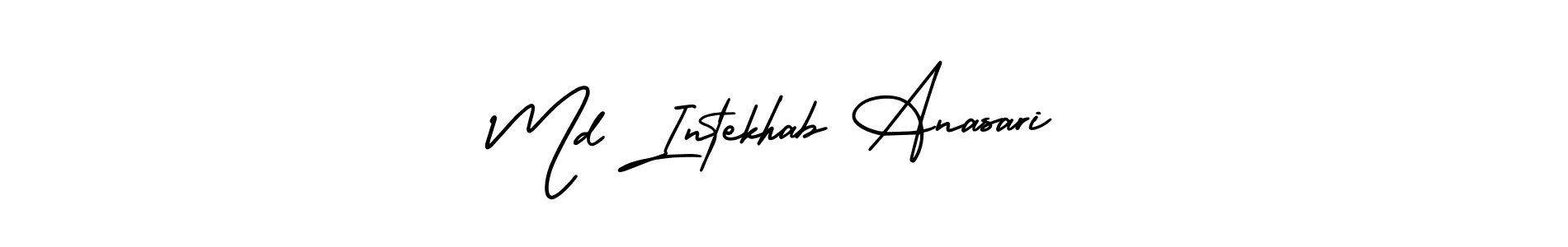 You should practise on your own different ways (AmerikaSignatureDemo-Regular) to write your name (Md Intekhab Anasari) in signature. don't let someone else do it for you. Md Intekhab Anasari signature style 3 images and pictures png