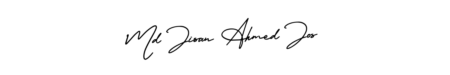 You should practise on your own different ways (AmerikaSignatureDemo-Regular) to write your name (Md Jisan Ahmed Jos) in signature. don't let someone else do it for you. Md Jisan Ahmed Jos signature style 3 images and pictures png