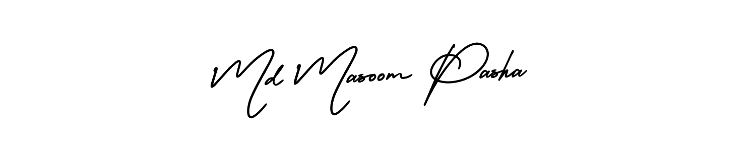 You should practise on your own different ways (AmerikaSignatureDemo-Regular) to write your name (Md Masoom Pasha) in signature. don't let someone else do it for you. Md Masoom Pasha signature style 3 images and pictures png