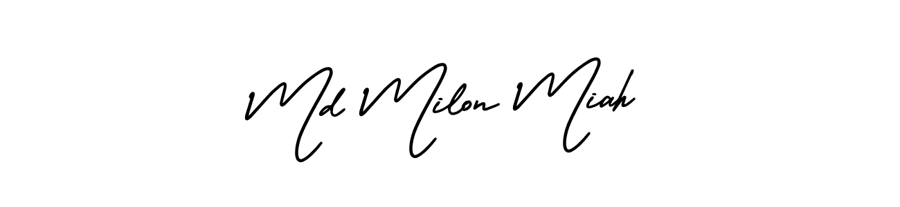 This is the best signature style for the Md Milon Miah name. Also you like these signature font (AmerikaSignatureDemo-Regular). Mix name signature. Md Milon Miah signature style 3 images and pictures png