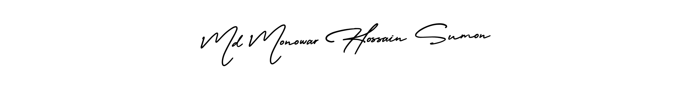 The best way (AmerikaSignatureDemo-Regular) to make a short signature is to pick only two or three words in your name. The name Md Monowar Hossain Sumon include a total of six letters. For converting this name. Md Monowar Hossain Sumon signature style 3 images and pictures png