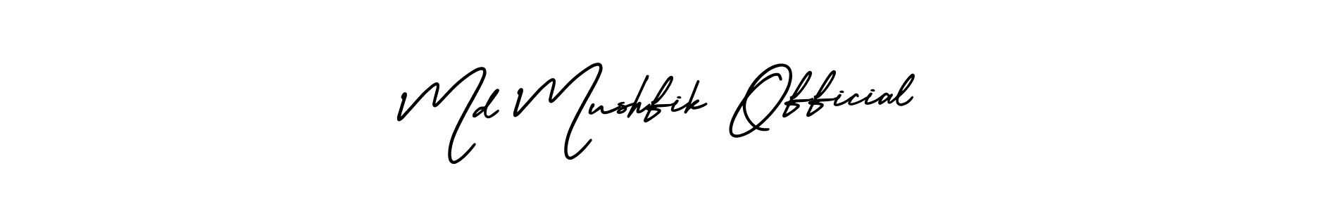 The best way (AmerikaSignatureDemo-Regular) to make a short signature is to pick only two or three words in your name. The name Md Mushfik Official include a total of six letters. For converting this name. Md Mushfik Official signature style 3 images and pictures png