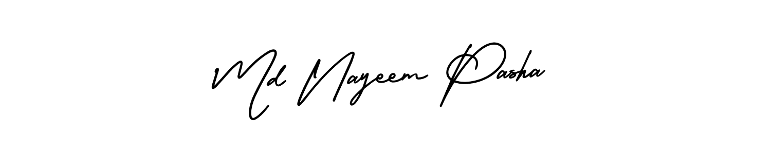 You should practise on your own different ways (AmerikaSignatureDemo-Regular) to write your name (Md Nayeem Pasha) in signature. don't let someone else do it for you. Md Nayeem Pasha signature style 3 images and pictures png