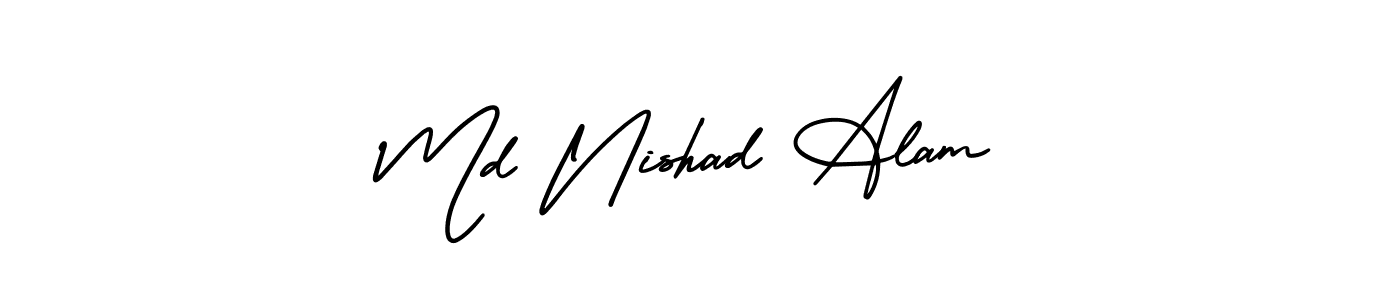 You should practise on your own different ways (AmerikaSignatureDemo-Regular) to write your name (Md Nishad Alam) in signature. don't let someone else do it for you. Md Nishad Alam signature style 3 images and pictures png