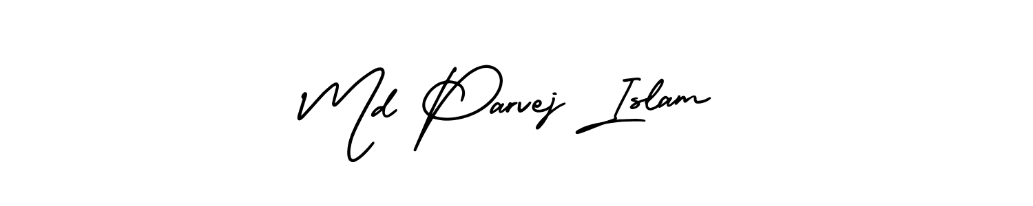 The best way (AmerikaSignatureDemo-Regular) to make a short signature is to pick only two or three words in your name. The name Md Parvej Islam include a total of six letters. For converting this name. Md Parvej Islam signature style 3 images and pictures png