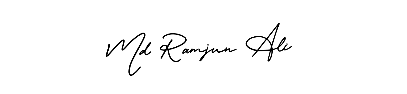 You should practise on your own different ways (AmerikaSignatureDemo-Regular) to write your name (Md Ramjun Ali) in signature. don't let someone else do it for you. Md Ramjun Ali signature style 3 images and pictures png