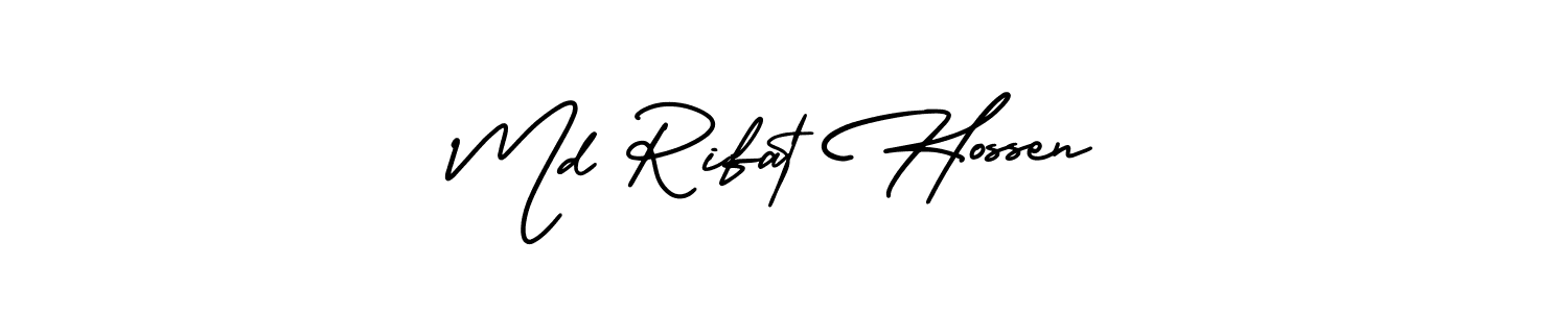 This is the best signature style for the Md Rifat Hossen name. Also you like these signature font (AmerikaSignatureDemo-Regular). Mix name signature. Md Rifat Hossen signature style 3 images and pictures png