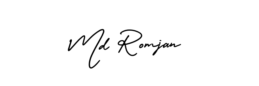 You should practise on your own different ways (AmerikaSignatureDemo-Regular) to write your name (Md Romjan) in signature. don't let someone else do it for you. Md Romjan signature style 3 images and pictures png