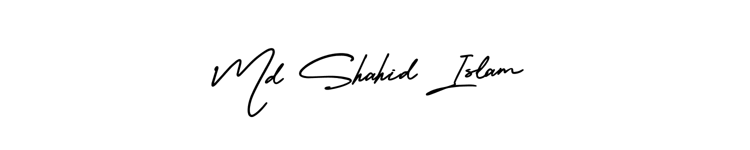 The best way (AmerikaSignatureDemo-Regular) to make a short signature is to pick only two or three words in your name. The name Md Shahid Islam include a total of six letters. For converting this name. Md Shahid Islam signature style 3 images and pictures png