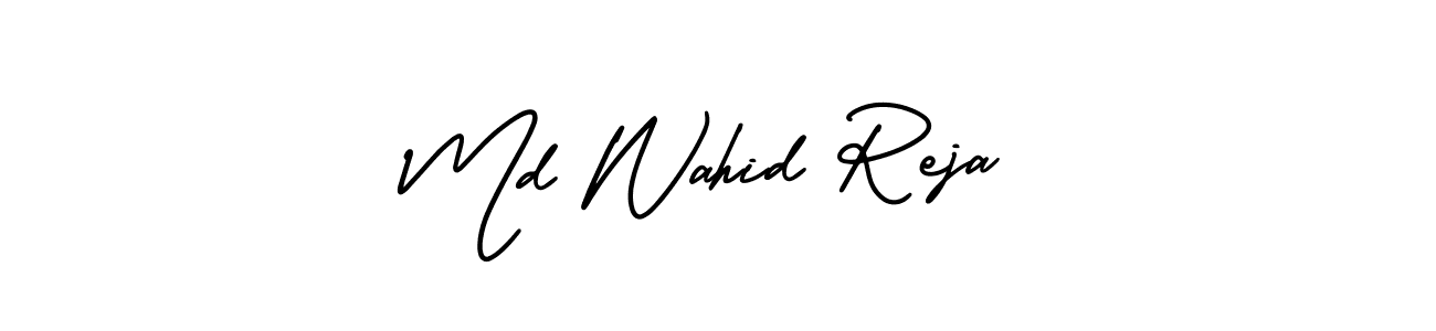 You should practise on your own different ways (AmerikaSignatureDemo-Regular) to write your name (Md Wahid Reja) in signature. don't let someone else do it for you. Md Wahid Reja signature style 3 images and pictures png