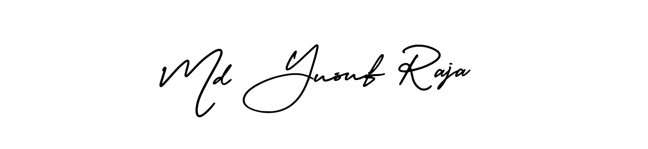 You should practise on your own different ways (AmerikaSignatureDemo-Regular) to write your name (Md Yusuf Raja) in signature. don't let someone else do it for you. Md Yusuf Raja signature style 3 images and pictures png