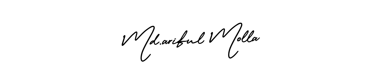 if you are searching for the best signature style for your name Md.ariful Molla. so please give up your signature search. here we have designed multiple signature styles  using AmerikaSignatureDemo-Regular. Md.ariful Molla signature style 3 images and pictures png