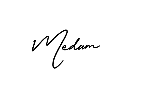 It looks lik you need a new signature style for name Medam. Design unique handwritten (AmerikaSignatureDemo-Regular) signature with our free signature maker in just a few clicks. Medam signature style 3 images and pictures png