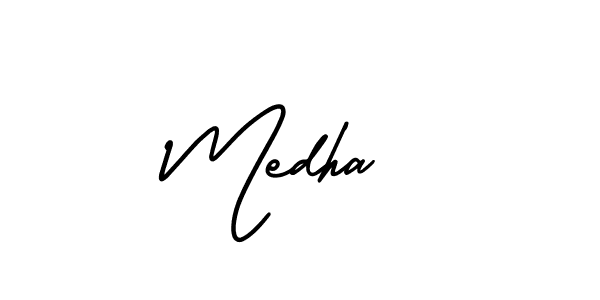 You should practise on your own different ways (AmerikaSignatureDemo-Regular) to write your name (Medha ) in signature. don't let someone else do it for you. Medha  signature style 3 images and pictures png