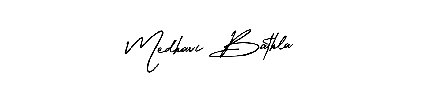 How to make Medhavi Bathla name signature. Use AmerikaSignatureDemo-Regular style for creating short signs online. This is the latest handwritten sign. Medhavi Bathla signature style 3 images and pictures png