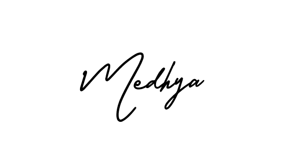 It looks lik you need a new signature style for name Medhya. Design unique handwritten (AmerikaSignatureDemo-Regular) signature with our free signature maker in just a few clicks. Medhya signature style 3 images and pictures png