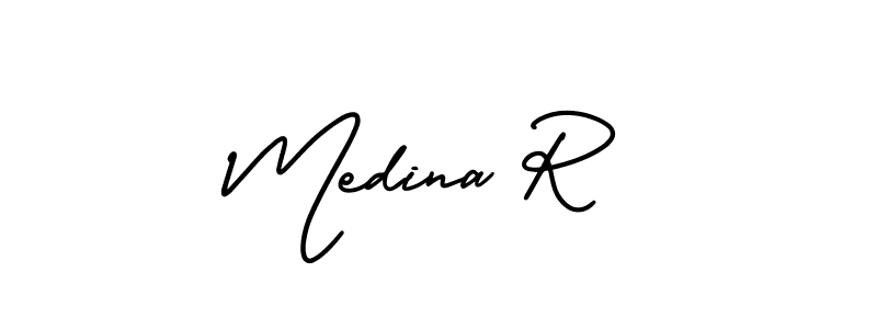 Check out images of Autograph of Medina R name. Actor Medina R Signature Style. AmerikaSignatureDemo-Regular is a professional sign style online. Medina R signature style 3 images and pictures png