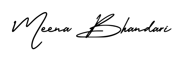 Create a personalized artistic stamp with Meena Bhandari in AmerikaSignatureDemo-Regular font. Perfect for visual artists, designers, and influencers. Meena Bhandari signature style 3 images and pictures png