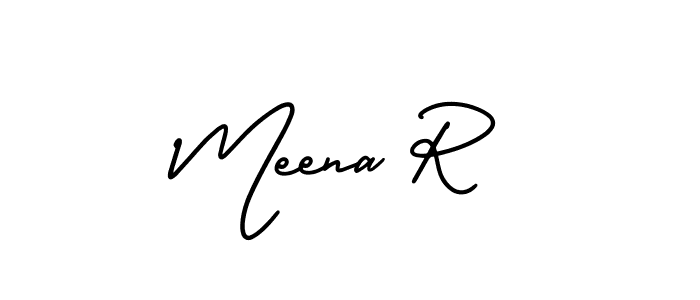 The best way (AmerikaSignatureDemo-Regular) to make a short signature is to pick only two or three words in your name. The name Meena R include a total of six letters. For converting this name. Meena R signature style 3 images and pictures png