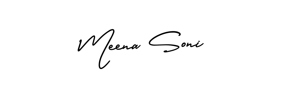 You should practise on your own different ways (AmerikaSignatureDemo-Regular) to write your name (Meena Soni) in signature. don't let someone else do it for you. Meena Soni signature style 3 images and pictures png