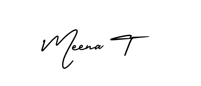 How to make Meena T name signature. Use AmerikaSignatureDemo-Regular style for creating short signs online. This is the latest handwritten sign. Meena T signature style 3 images and pictures png