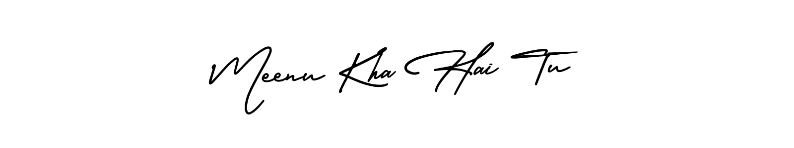 The best way (AmerikaSignatureDemo-Regular) to make a short signature is to pick only two or three words in your name. The name Meenu Kha Hai Tu include a total of six letters. For converting this name. Meenu Kha Hai Tu signature style 3 images and pictures png