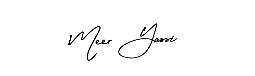 You should practise on your own different ways (AmerikaSignatureDemo-Regular) to write your name (Meer Yassi) in signature. don't let someone else do it for you. Meer Yassi signature style 3 images and pictures png