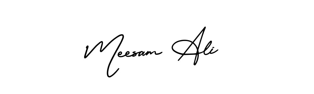 You should practise on your own different ways (AmerikaSignatureDemo-Regular) to write your name (Meesam Ali) in signature. don't let someone else do it for you. Meesam Ali signature style 3 images and pictures png