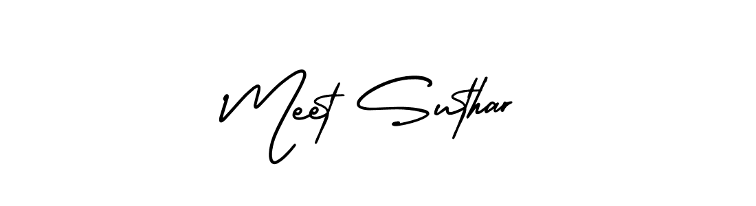 You should practise on your own different ways (AmerikaSignatureDemo-Regular) to write your name (Meet Suthar) in signature. don't let someone else do it for you. Meet Suthar signature style 3 images and pictures png
