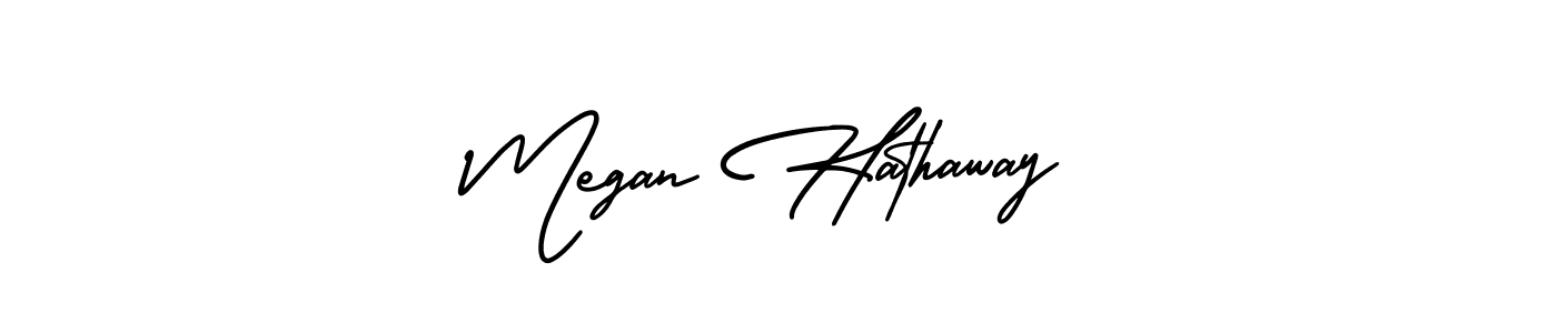 The best way (AmerikaSignatureDemo-Regular) to make a short signature is to pick only two or three words in your name. The name Megan Hathaway include a total of six letters. For converting this name. Megan Hathaway signature style 3 images and pictures png