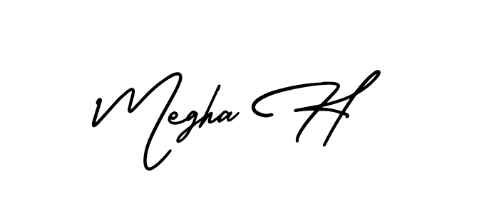 You should practise on your own different ways (AmerikaSignatureDemo-Regular) to write your name (Megha H) in signature. don't let someone else do it for you. Megha H signature style 3 images and pictures png