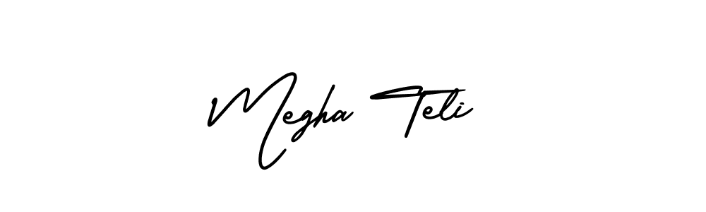 You should practise on your own different ways (AmerikaSignatureDemo-Regular) to write your name (Megha Teli) in signature. don't let someone else do it for you. Megha Teli signature style 3 images and pictures png