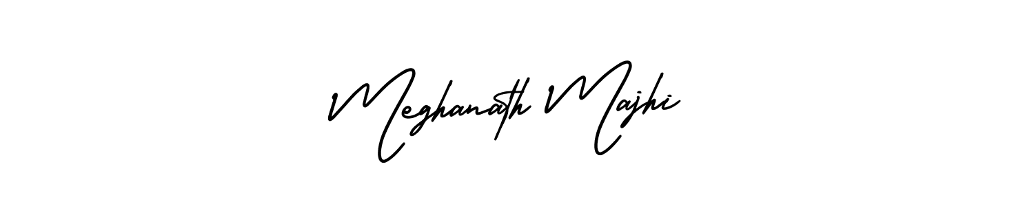 You should practise on your own different ways (AmerikaSignatureDemo-Regular) to write your name (Meghanath Majhi) in signature. don't let someone else do it for you. Meghanath Majhi signature style 3 images and pictures png