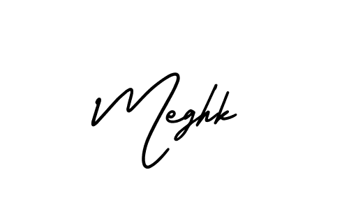 You should practise on your own different ways (AmerikaSignatureDemo-Regular) to write your name (Meghk) in signature. don't let someone else do it for you. Meghk signature style 3 images and pictures png