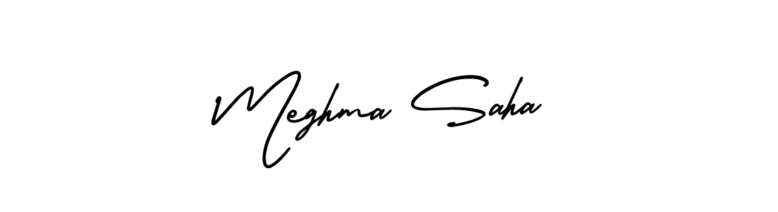 The best way (AmerikaSignatureDemo-Regular) to make a short signature is to pick only two or three words in your name. The name Meghma Saha include a total of six letters. For converting this name. Meghma Saha signature style 3 images and pictures png