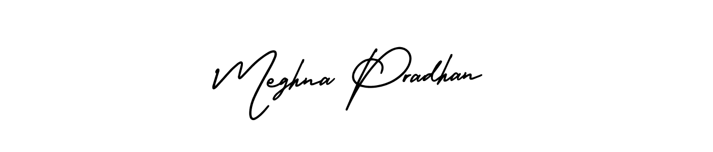 The best way (AmerikaSignatureDemo-Regular) to make a short signature is to pick only two or three words in your name. The name Meghna Pradhan include a total of six letters. For converting this name. Meghna Pradhan signature style 3 images and pictures png