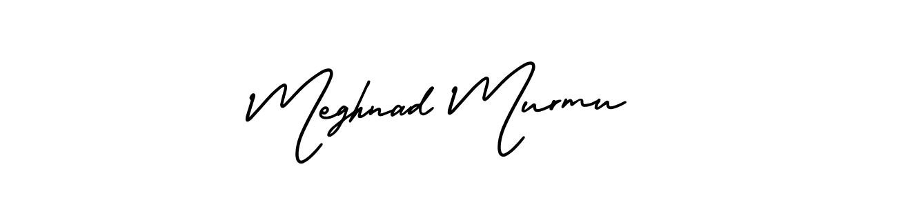 You should practise on your own different ways (AmerikaSignatureDemo-Regular) to write your name (Meghnad Murmu) in signature. don't let someone else do it for you. Meghnad Murmu signature style 3 images and pictures png