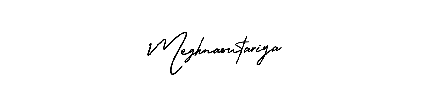 The best way (AmerikaSignatureDemo-Regular) to make a short signature is to pick only two or three words in your name. The name Meghnasutariya include a total of six letters. For converting this name. Meghnasutariya signature style 3 images and pictures png