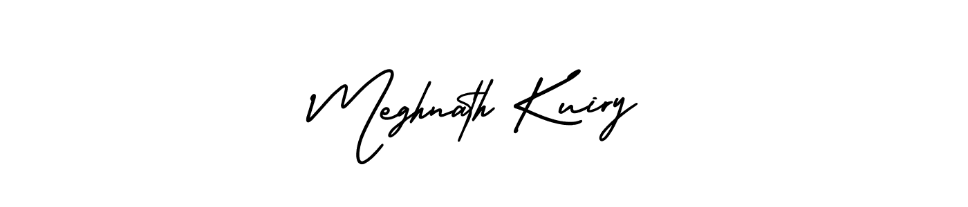 You should practise on your own different ways (AmerikaSignatureDemo-Regular) to write your name (Meghnath Kuiry) in signature. don't let someone else do it for you. Meghnath Kuiry signature style 3 images and pictures png