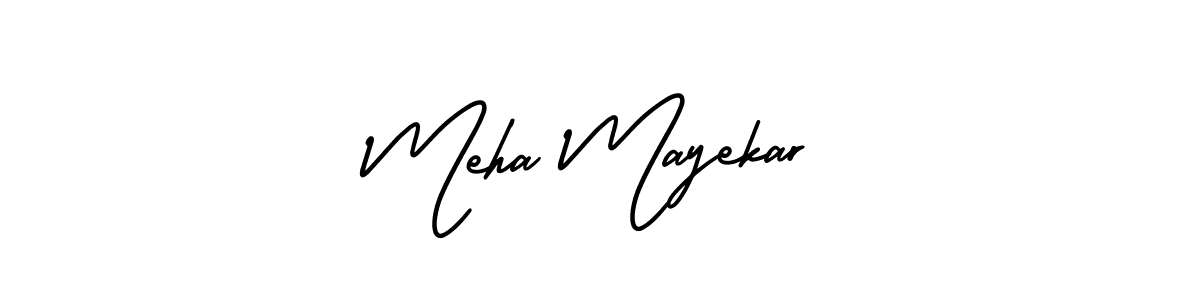 The best way (AmerikaSignatureDemo-Regular) to make a short signature is to pick only two or three words in your name. The name Meha Mayekar include a total of six letters. For converting this name. Meha Mayekar signature style 3 images and pictures png