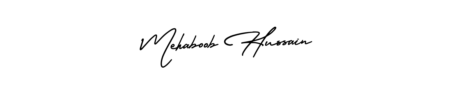 The best way (AmerikaSignatureDemo-Regular) to make a short signature is to pick only two or three words in your name. The name Mehaboob Hussain include a total of six letters. For converting this name. Mehaboob Hussain signature style 3 images and pictures png