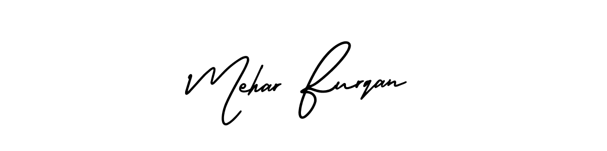 The best way (AmerikaSignatureDemo-Regular) to make a short signature is to pick only two or three words in your name. The name Mehar Furqan include a total of six letters. For converting this name. Mehar Furqan signature style 3 images and pictures png