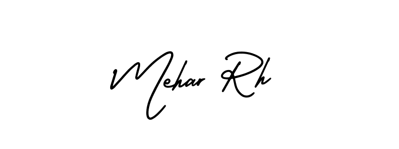 You should practise on your own different ways (AmerikaSignatureDemo-Regular) to write your name (Mehar Rh) in signature. don't let someone else do it for you. Mehar Rh signature style 3 images and pictures png