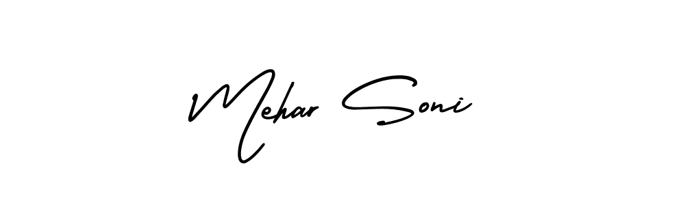 Make a beautiful signature design for name Mehar Soni. With this signature (AmerikaSignatureDemo-Regular) style, you can create a handwritten signature for free. Mehar Soni signature style 3 images and pictures png