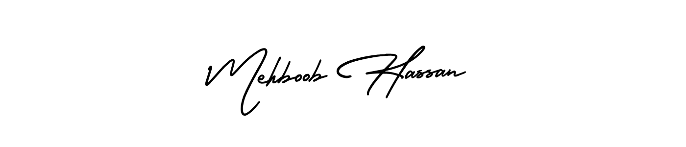 You should practise on your own different ways (AmerikaSignatureDemo-Regular) to write your name (Mehboob Hassan) in signature. don't let someone else do it for you. Mehboob Hassan signature style 3 images and pictures png