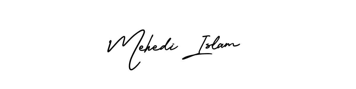 You should practise on your own different ways (AmerikaSignatureDemo-Regular) to write your name (Mehedi Islam) in signature. don't let someone else do it for you. Mehedi Islam signature style 3 images and pictures png