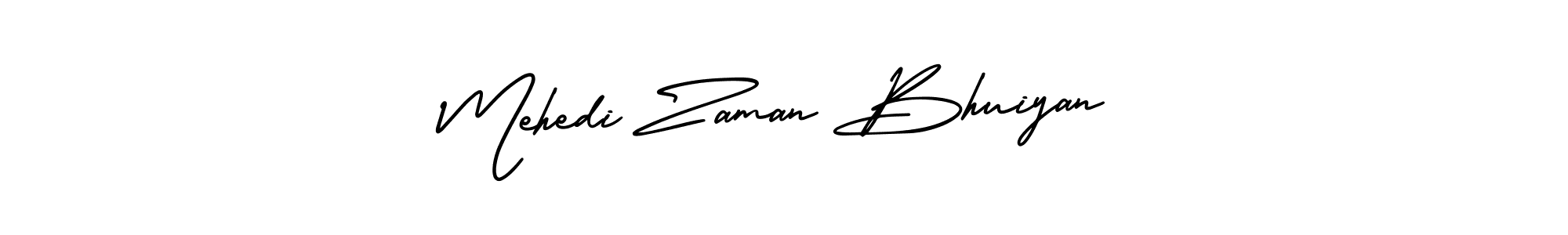 You should practise on your own different ways (AmerikaSignatureDemo-Regular) to write your name (Mehedi Zaman Bhuiyan) in signature. don't let someone else do it for you. Mehedi Zaman Bhuiyan signature style 3 images and pictures png