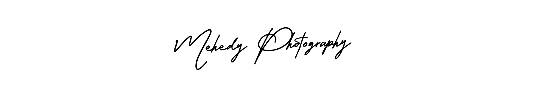 The best way (AmerikaSignatureDemo-Regular) to make a short signature is to pick only two or three words in your name. The name Mehedy Photography include a total of six letters. For converting this name. Mehedy Photography signature style 3 images and pictures png